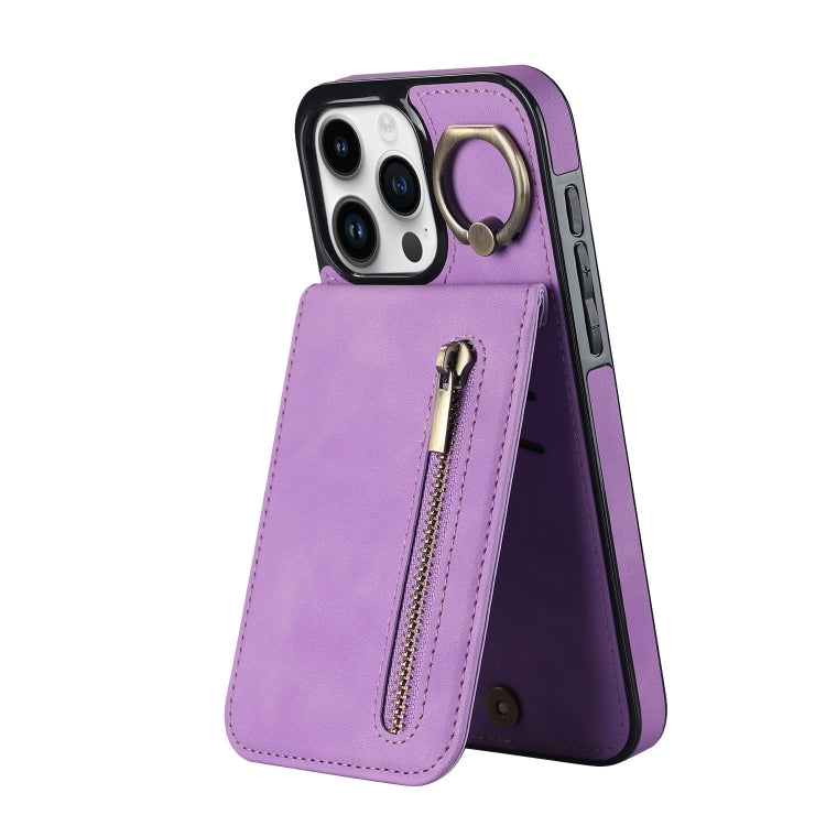 Custodia per telefono con slot per scheda RFID con anello retrò e cerniera, For iPhone 15 Pro Max, For iPhone 15 Pro, For iPhone 15 Plus