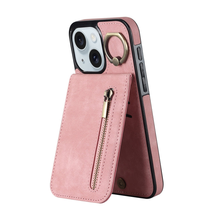 Custodia per telefono con slot per scheda RFID con anello retrò e cerniera, For iPhone 15 Pro Max, For iPhone 15 Pro, For iPhone 15 Plus