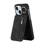 Custodia per telefono con slot per scheda RFID con anello retrò e cerniera, For iPhone 15 Pro Max, For iPhone 15 Pro, For iPhone 15 Plus