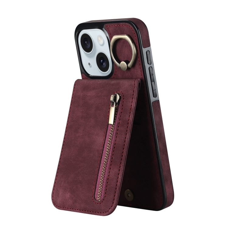 Custodia per telefono con slot per scheda RFID con anello retrò e cerniera, For iPhone 15 Pro Max, For iPhone 15 Pro, For iPhone 15 Plus