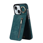 Custodia per telefono con slot per scheda RFID con anello retrò e cerniera, For iPhone 15 Pro Max, For iPhone 15 Pro, For iPhone 15 Plus