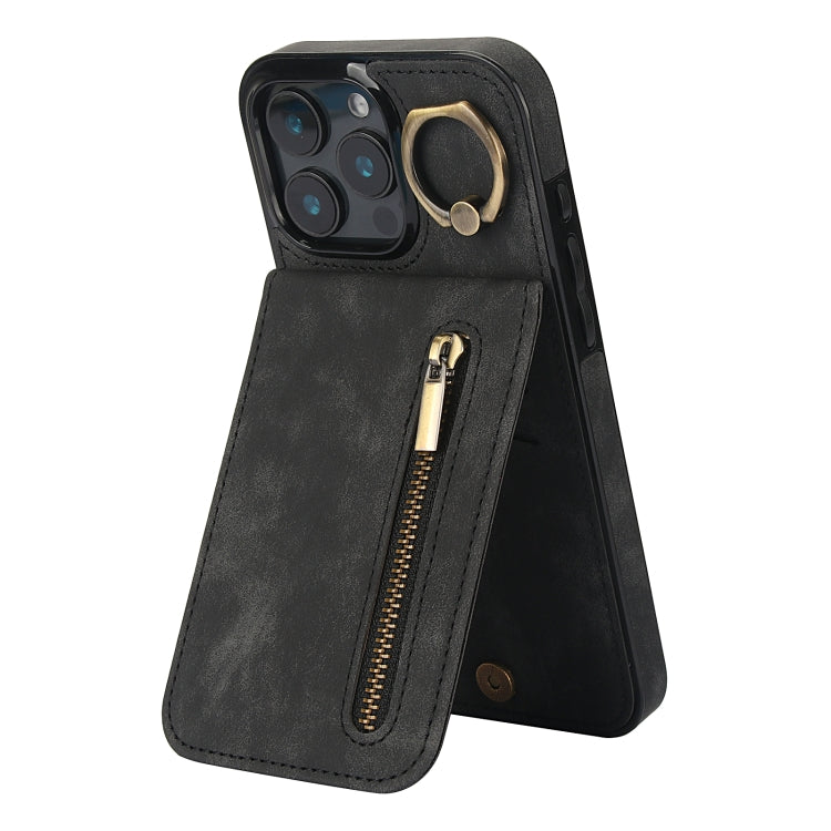Custodia per telefono con slot per scheda RFID con anello retrò e cerniera, For iPhone 17, For iPhone Air, For iPhone 16 Pro Max