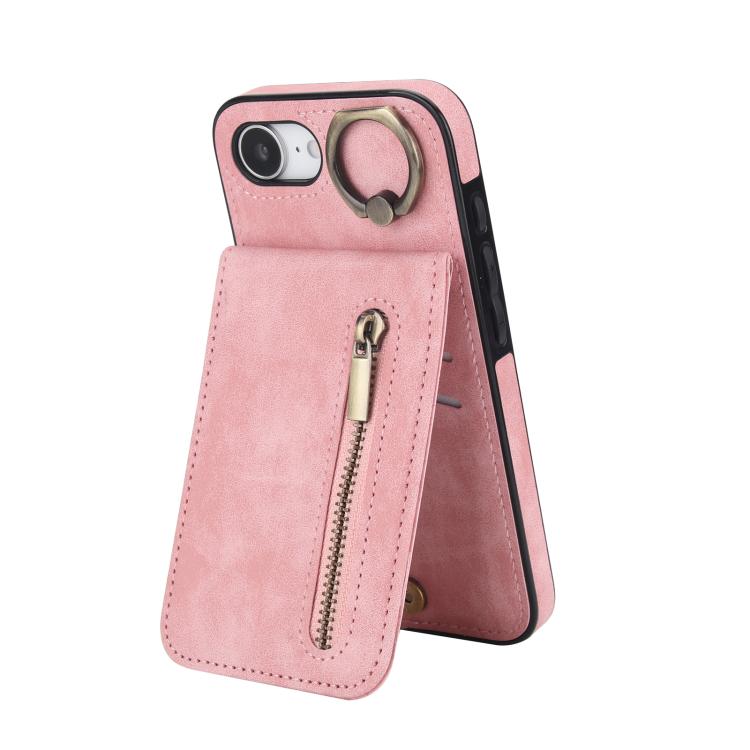 Custodia per telefono con slot per scheda RFID con anello retrò e cerniera, For iPhone 17e / 16e, For iPhone 17 Pro Max, For iPhone 17 Pro