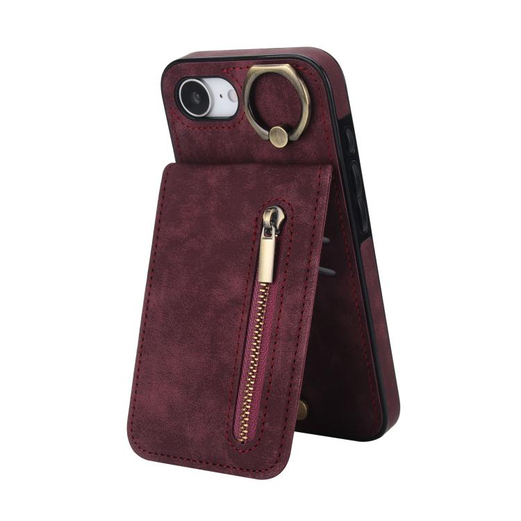 Custodia per telefono con slot per scheda RFID con anello retrò e cerniera, For iPhone 17e / 16e, For iPhone 17 Pro Max, For iPhone 17 Pro