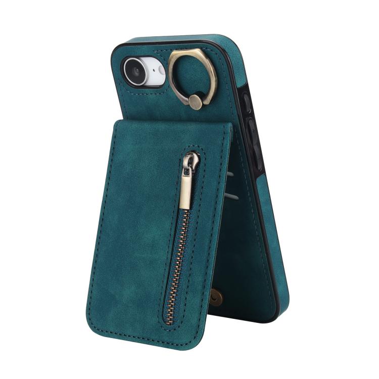 Custodia per telefono con slot per scheda RFID con anello retrò e cerniera, For iPhone 17e / 16e, For iPhone 17 Pro Max, For iPhone 17 Pro