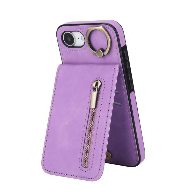 Custodia per telefono con slot per scheda RFID con anello retrò e cerniera, For iPhone 17e / 16e, For iPhone 17 Pro Max, For iPhone 17 Pro