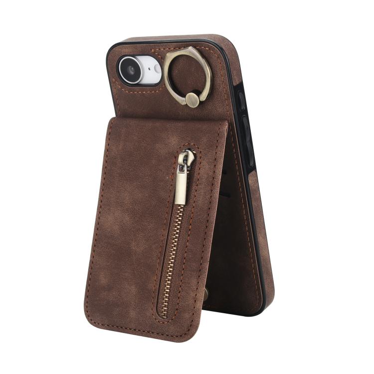 Custodia per telefono con slot per scheda RFID con anello retrò e cerniera, For iPhone 17e / 16e, For iPhone 17 Pro Max, For iPhone 17 Pro