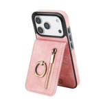 Custodia per telefono con slot per scheda RFID con anello retrò e cerniera, For iPhone 17e / 16e, For iPhone 17 Pro Max, For iPhone 17 Pro