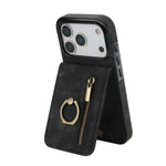 Custodia per telefono con slot per scheda RFID con anello retrò e cerniera, For iPhone 17e / 16e, For iPhone 17 Pro Max, For iPhone 17 Pro