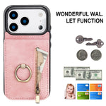 Custodia per telefono con slot per scheda RFID con anello retrò e cerniera, For iPhone 17e / 16e, For iPhone 17 Pro Max, For iPhone 17 Pro