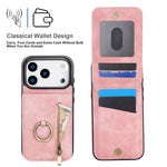 Custodia per telefono con slot per scheda RFID con anello retrò e cerniera, For iPhone 17e / 16e, For iPhone 17 Pro Max, For iPhone 17 Pro