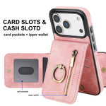 Custodia per telefono con slot per scheda RFID con anello retrò e cerniera, For iPhone 17e / 16e, For iPhone 17 Pro Max, For iPhone 17 Pro