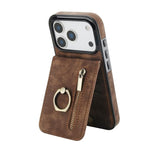 Custodia per telefono con slot per scheda RFID con anello retrò e cerniera, For iPhone 17e / 16e, For iPhone 17 Pro Max, For iPhone 17 Pro