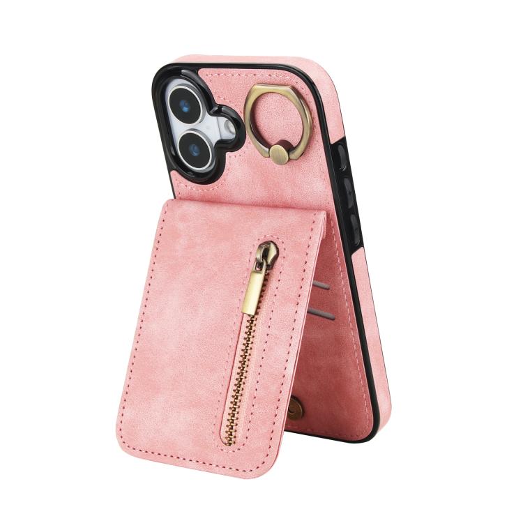 Custodia per telefono con slot per scheda RFID con anello retrò e cerniera, For iPhone 17, For iPhone Air, For iPhone 16 Pro Max