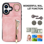 Custodia per telefono con slot per scheda RFID con anello retrò e cerniera, For iPhone 17, For iPhone Air, For iPhone 16 Pro Max