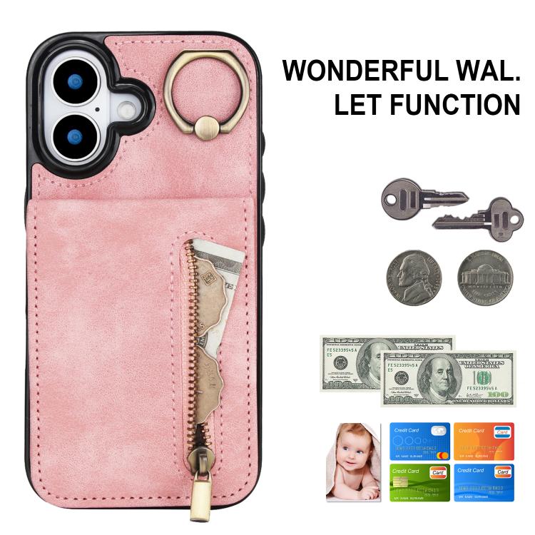 Custodia per telefono con slot per scheda RFID con anello retrò e cerniera, For iPhone 17, For iPhone Air, For iPhone 16 Pro Max