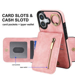 Custodia per telefono con slot per scheda RFID con anello retrò e cerniera, For iPhone 17, For iPhone Air, For iPhone 16 Pro Max