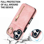 Custodia per telefono con slot per scheda RFID con anello retrò e cerniera, For iPhone 17, For iPhone Air, For iPhone 16 Pro Max