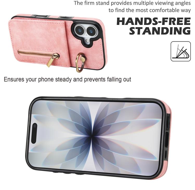Custodia per telefono con slot per scheda RFID con anello retrò e cerniera, For iPhone 17, For iPhone Air, For iPhone 16 Pro Max