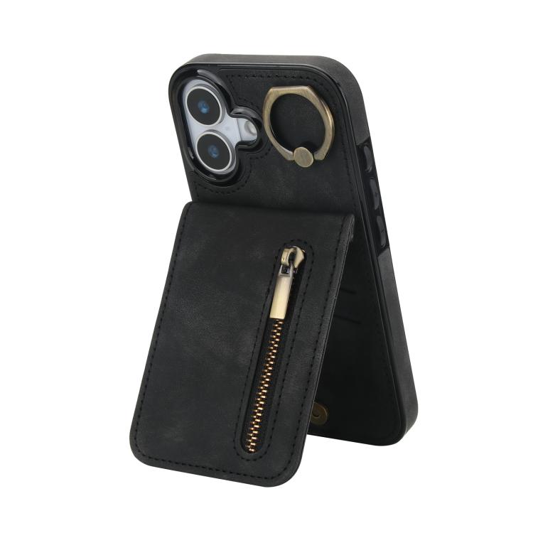 Custodia per telefono con slot per scheda RFID con anello retrò e cerniera, For iPhone 17, For iPhone Air, For iPhone 16 Pro Max