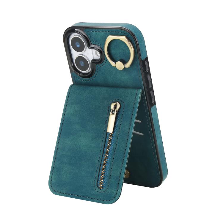 Custodia per telefono con slot per scheda RFID con anello retrò e cerniera, For iPhone 17, For iPhone Air, For iPhone 16 Pro Max