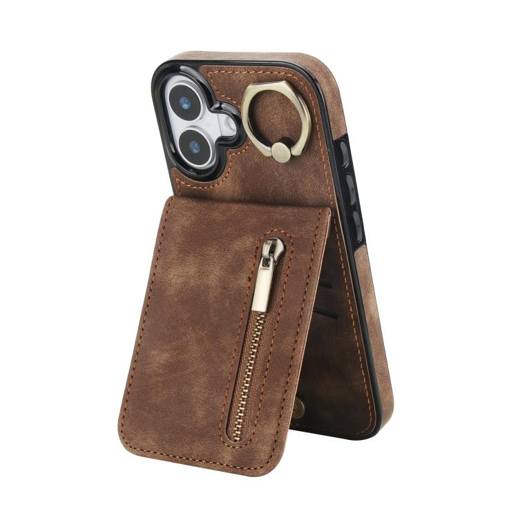 Custodia per telefono con slot per scheda RFID con anello retrò e cerniera, For iPhone 17, For iPhone Air, For iPhone 16 Pro Max