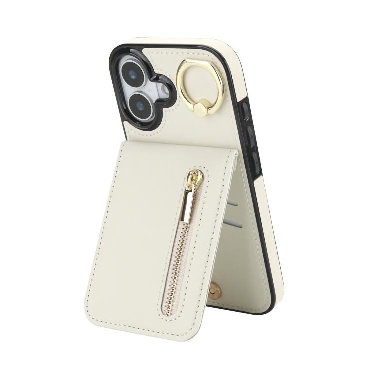 Custodia per telefono con slot per scheda RFID con anello retrò e cerniera, For iPhone 17, For iPhone Air, For iPhone 16 Pro Max