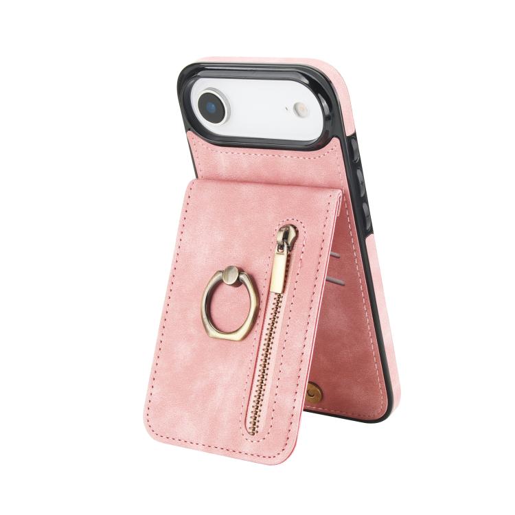 Custodia per telefono con slot per scheda RFID con anello retrò e cerniera, For iPhone 17, For iPhone Air, For iPhone 16 Pro Max