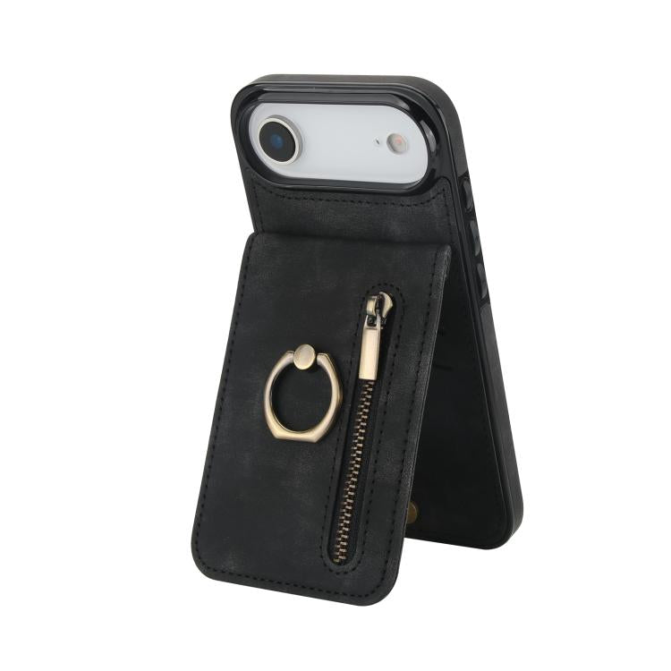 Custodia per telefono con slot per scheda RFID con anello retrò e cerniera, For iPhone 17, For iPhone Air, For iPhone 16 Pro Max