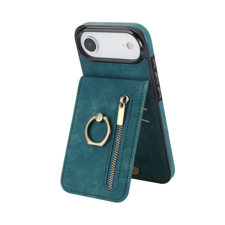 Custodia per telefono con slot per scheda RFID con anello retrò e cerniera, For iPhone 17, For iPhone Air, For iPhone 16 Pro Max