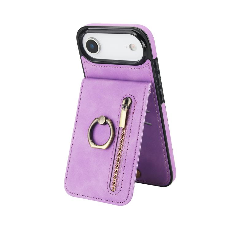 Custodia per telefono con slot per scheda RFID con anello retrò e cerniera, For iPhone 17, For iPhone Air, For iPhone 16 Pro Max
