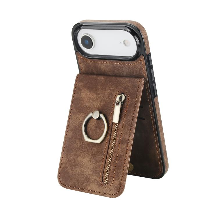 Custodia per telefono con slot per scheda RFID con anello retrò e cerniera, For iPhone 17, For iPhone Air, For iPhone 16 Pro Max