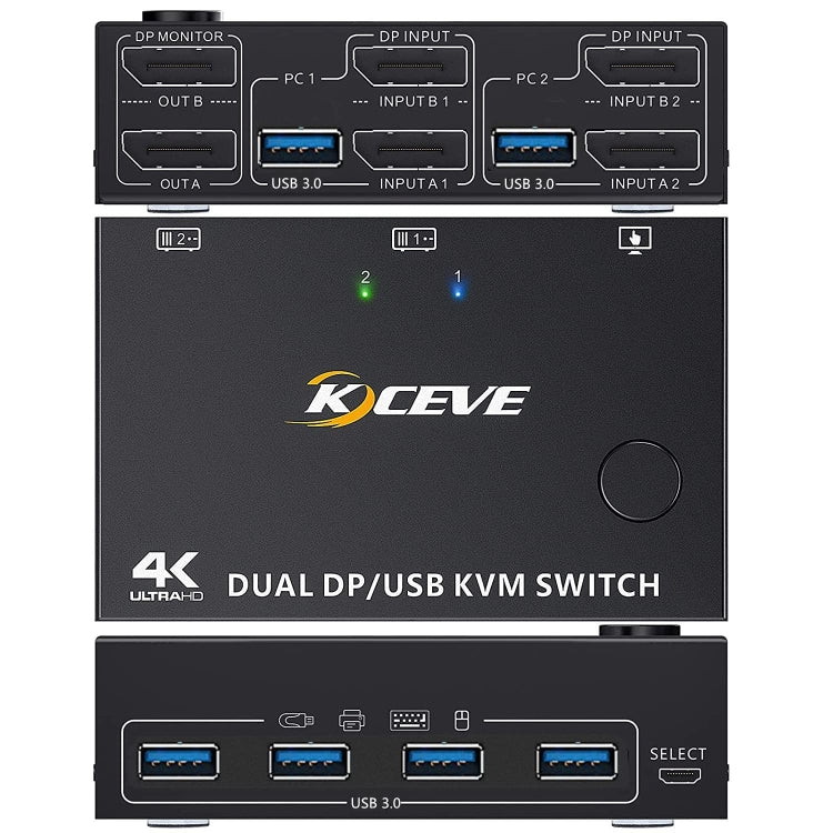 KC-KVM202DP Switch KVM a doppio monitor USB 3.0 DP 4K 60 Hz, KC-KVM202DP