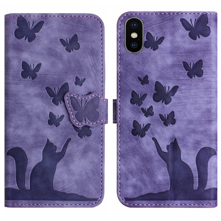 Custodia per cellulare in pelle con stampa a farfalla con gatto, For iPhone XR, For iPhone XS Max, For iPhone 8 Plus / 7 Plus