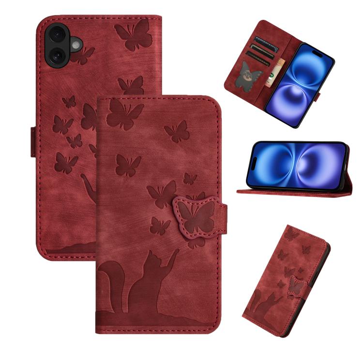 Custodia per cellulare in pelle con stampa a farfalla con gatto, For iPhone 17 Pro Max, For iPhone 17 Pro, For iPhone 17, For iPhone Air