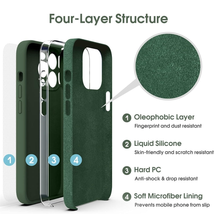 Custodia per telefono antiurto in silicone liquido in microfibra, For iPhone 16 Pro, For iPhone 16 Plus, For iPhone 16, For iPhone 15 Pro Max