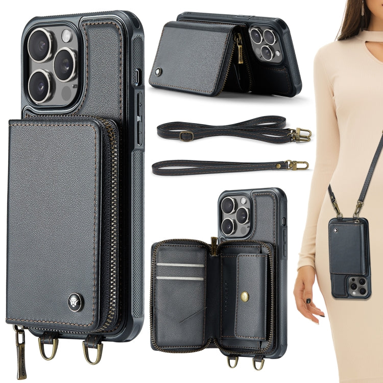Custodia portafoglio in pelle con cerniera per iPhone 16 Pro