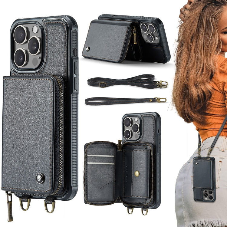 Custodia portafoglio in pelle con cerniera per iPhone 16 Pro