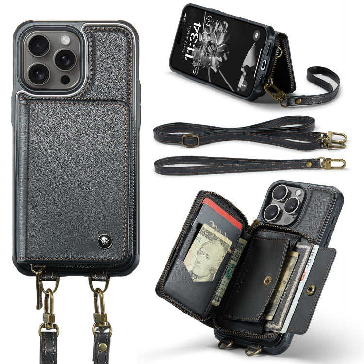 Custodia portafoglio in pelle con cerniera per iPhone 16 Pro
