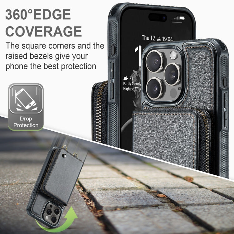 Custodia portafoglio in pelle con cerniera per iPhone 16 Pro