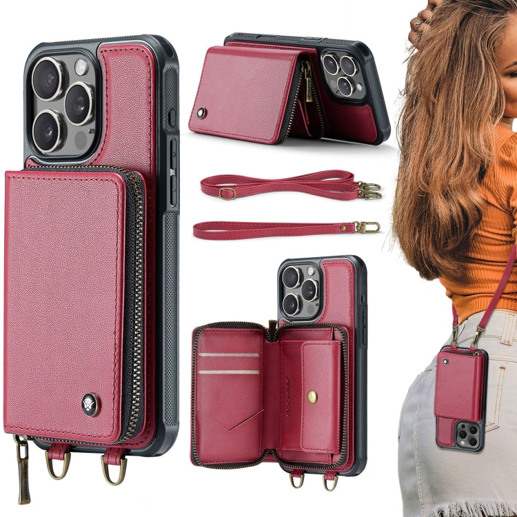 Custodia portafoglio in pelle con cerniera per iPhone 16 Pro