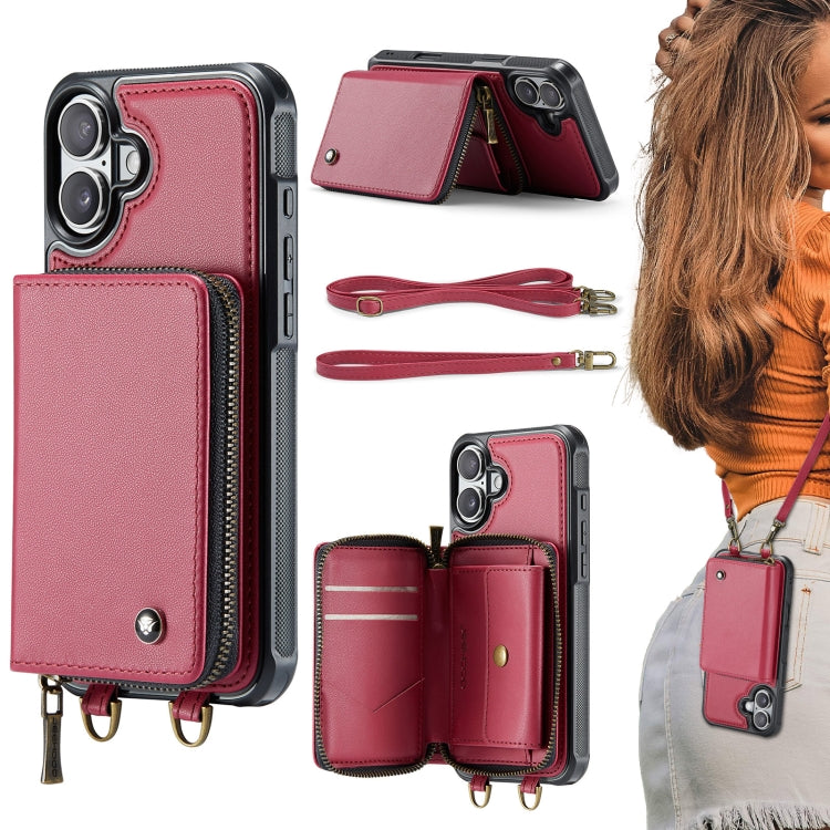 Custodia portafoglio in pelle con cerniera per iPhone 16 Pro