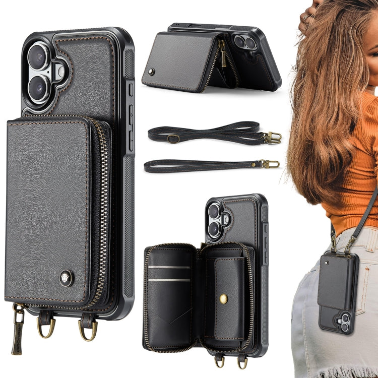 Custodia portafoglio in pelle con cerniera per iPhone 16 Pro