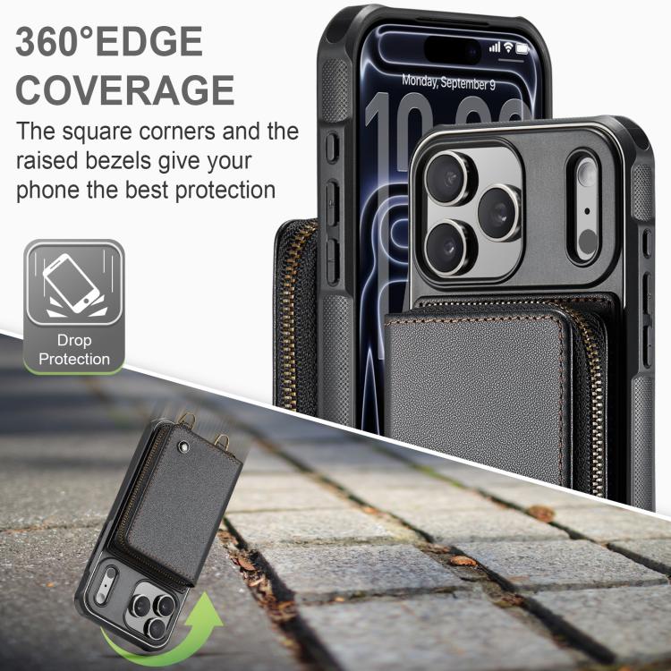 Custodia portafoglio in pelle con cerniera per iPhone 17 Pro Max