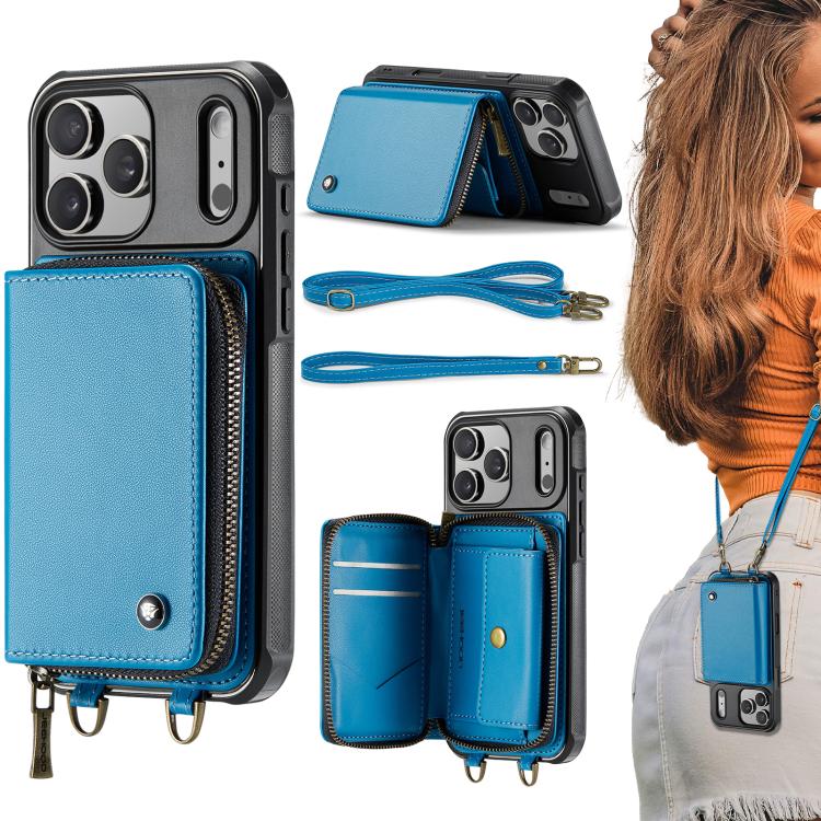 Custodia portafoglio in pelle con cerniera per iPhone 17 Pro Max