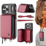 Custodia portafoglio in pelle con cerniera per iPhone 17 Pro Max