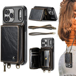 Custodia portafoglio in pelle con cerniera per iPhone 17 Pro Max