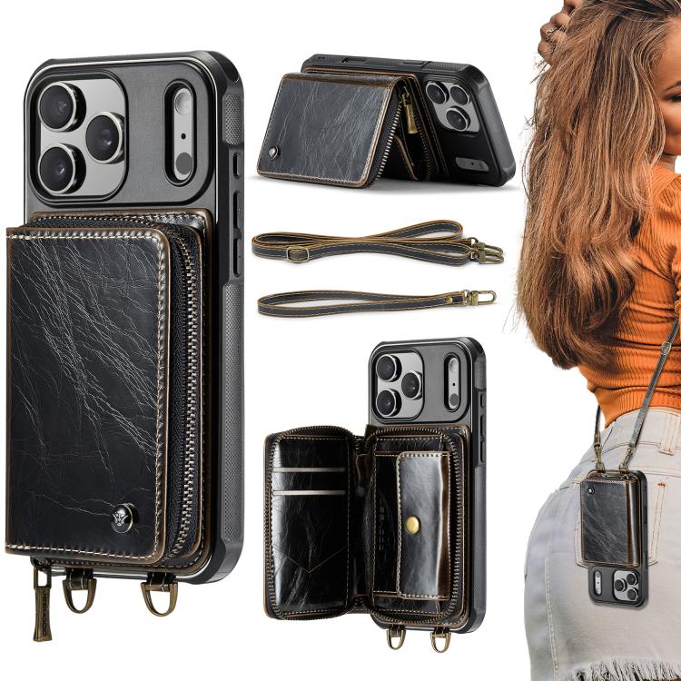Custodia portafoglio in pelle con cerniera per iPhone 17 Pro Max