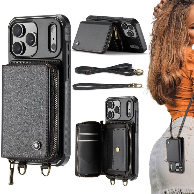 Custodia portafoglio in pelle con cerniera per iPhone 17 Pro Max