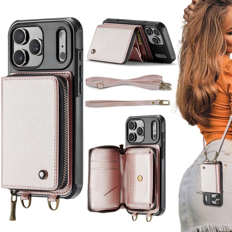 Custodia portafoglio in pelle con cerniera per iPhone 17 Pro Max